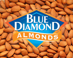Blue Diamond Almonds logo on a background of almonds