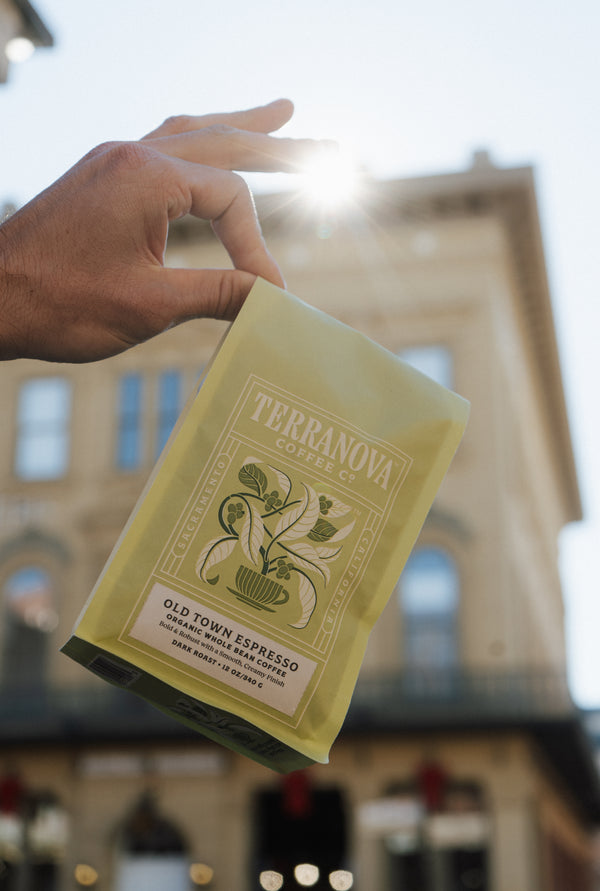 Hand holding Terranova Coffee in Sacramento