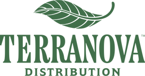 Terranova Distribution logo with a green leaf on a white background